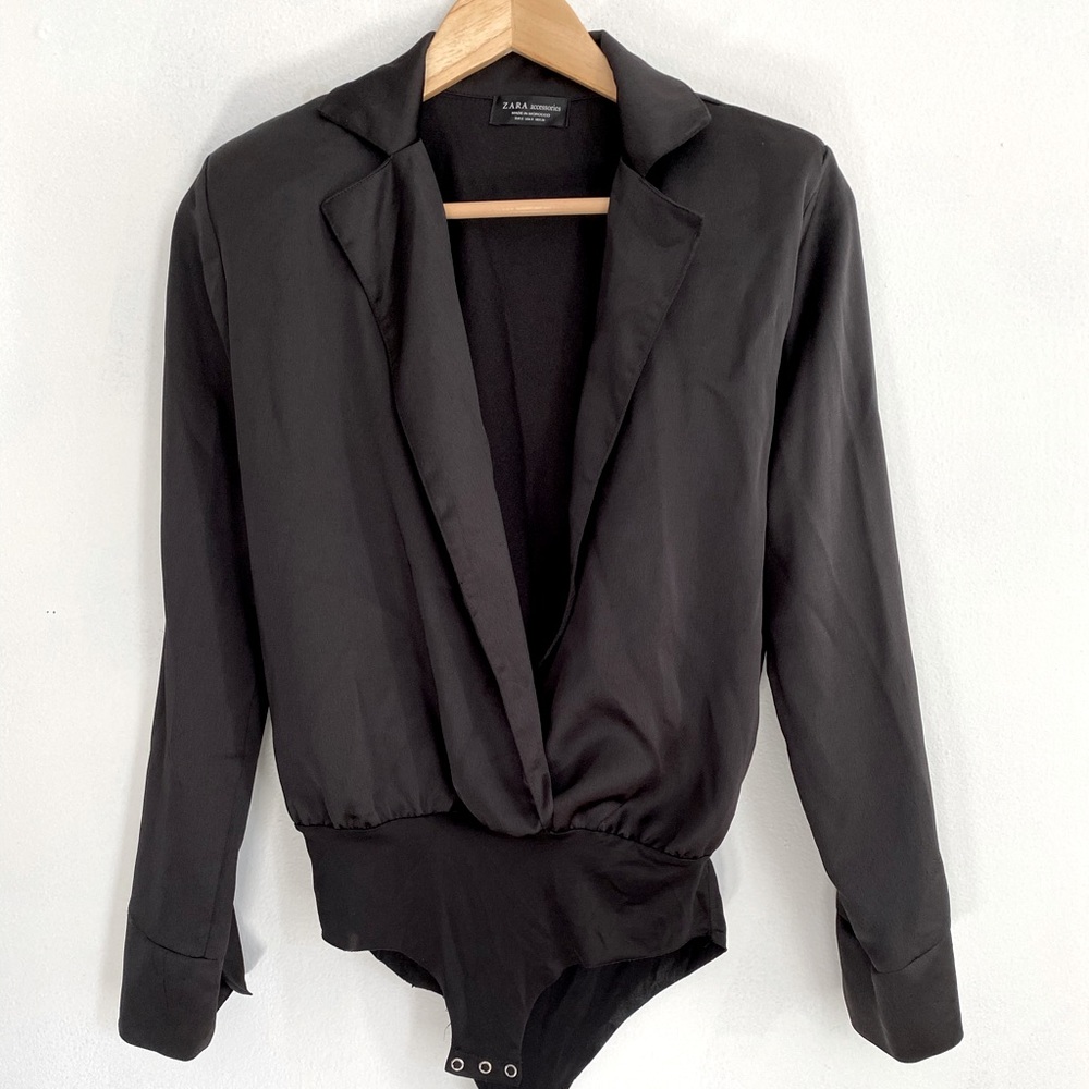 Zara Black Satin leotard blouse